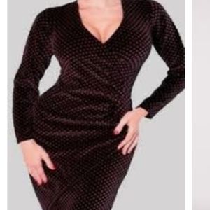 Velvet polka dot pencil dress